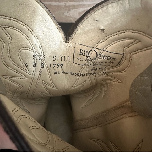 Bronco Youth Beige & Brown Western Boots 6D Festival Cowboy Rodeo Country Music - Picture 9 of 9